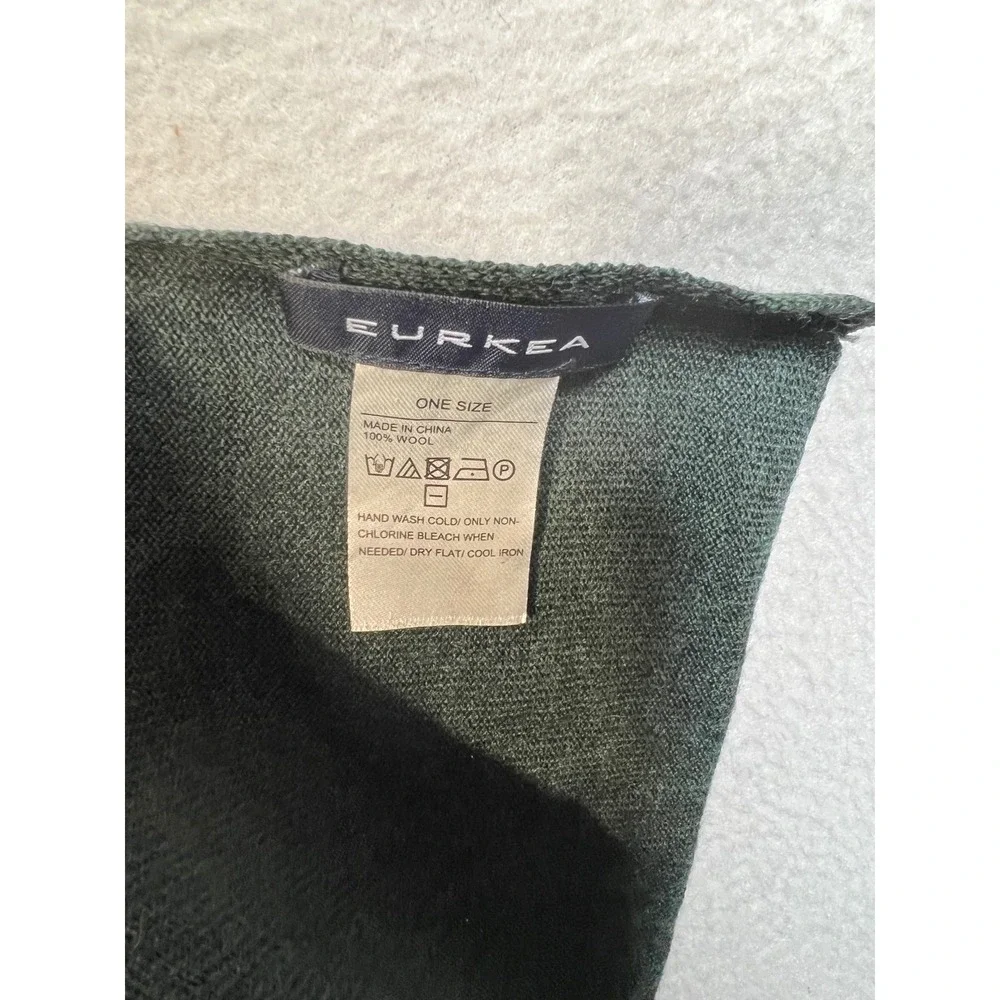 Eurkea Dark‎ Green 100% Wool Fine Knit Rectangular Scarf One Size